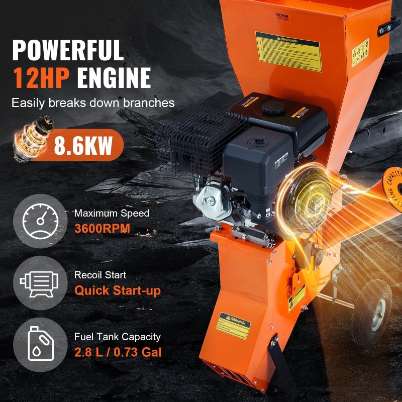 Bensiinikäyttöinen puuhake- ja silppurilaite teräsrunko 420cc 8,6 kW leikkuuhalkaisija 49,5 mm