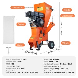 Bensiinikäyttöinen puuhake- ja silppurilaite teräsrunko 420cc 8,6 kW leikkuuhalkaisija 49,5 mm
