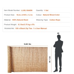 Ruokoverkko luonnonruoko 1,2 x 5 m rulla parvekkeelle ja pihalle