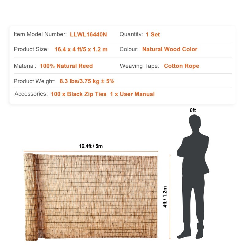 Ruokoverkko luonnonruoko 1,2 x 5 m rulla parvekkeelle ja pihalle