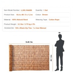 Ruokoaita 100 % luonnollinen ruoko 5 x 1,2 m ruskea parveke