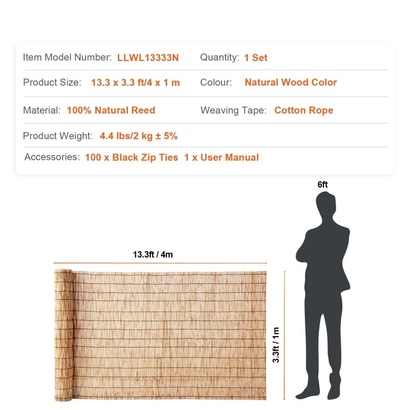 Kaisla-aitarulla 100 prosenttia luonnollista kaislaa koko 4 x 1 m näkösuojaksi parvekkeelle