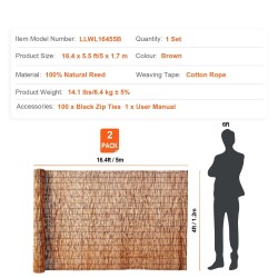 Ruokoaitarulla luonnollinen ruoko 5 m x 1,2 m 2 kpl ruskea