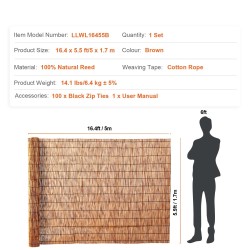 Ruokoaita 100-prosenttista luonnollista ruokoa 5 x 1,7 m ruskea näkösuoja