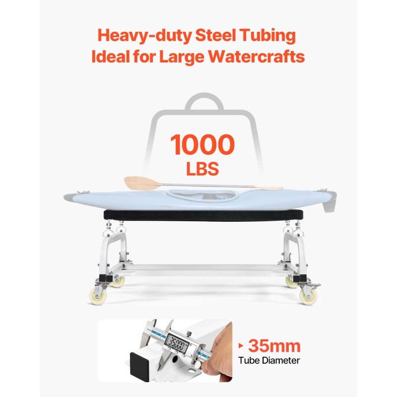 Vesikulkuneuvokärry teräsrunko 454 kg kantavuus säädettävät tukipalkit jarrulliset nailonpyörät