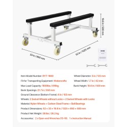 Vesikulkuneuvojen siirtovaunu hiiliteräsrunko 816 kg kantavuus 4 pyörää joista 2 jarrullista