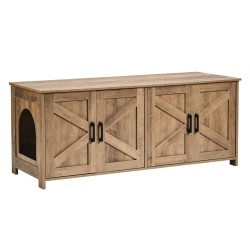 Kissan hiekkalaatikkokaappi 12 mm lastulevy kaksoishuoneilla kahdelle kissalle harmaabeige