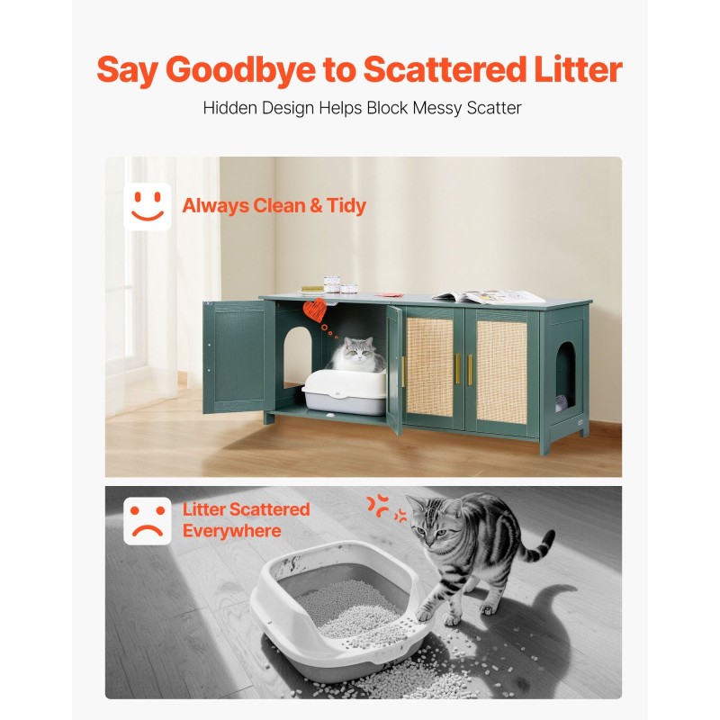 Kissan hiekkalaatikon kaappi P2-luokan lastulevy 120 cm useammalle kissalle neljä rottinkiovea