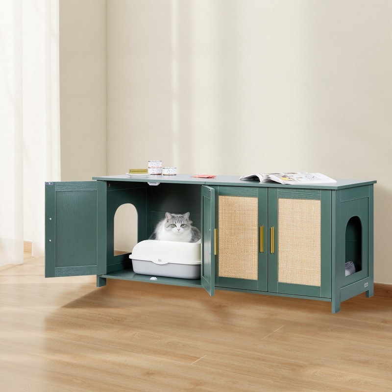 Kissan hiekkalaatikon kaappi P2-luokan lastulevy 120 cm useammalle kissalle neljä rottinkiovea