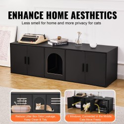 Kissanhiekkalaatikon kaappi lastulevy 147 cm musta kahdelle kissalle sisäkäyttöön