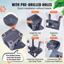 Kissan kiipeilypuu P2-luokan lastulevy 154 cm 7 tasoa sisalpylväät tummanharmaa