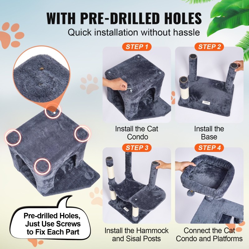 Kissan kiipeilypuu P2-luokan lastulevy 154 cm 7 tasoa sisalpylväät tummanharmaa