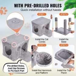 Kissan kiipeilypuu 114,8 senttimetriä 5 tasoa sisal-raapimapylväät riippukori piilopesä vaaleanharmaa