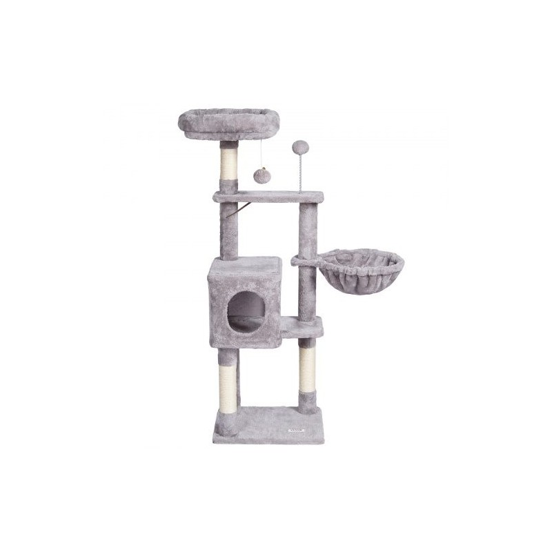Kissan kiipeilypuu 114,8 senttimetriä 5 tasoa sisal-raapimapylväät riippukori piilopesä vaaleanharmaa