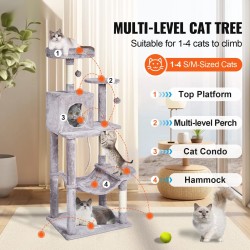 Kissapuu lastulevy 143 cm 6 tasoa sisalilla päällystetyt pylväät riippumatto koppi vaaleanharmaa