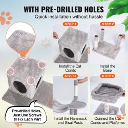 Kissapuu lastulevy 143 cm 6 tasoa sisalilla päällystetyt pylväät riippumatto koppi vaaleanharmaa