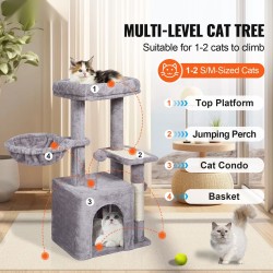 Kissapuu 4 tasoa P2-luokan lastulevy sisal-pylväät 80 cm vaaleanharmaa