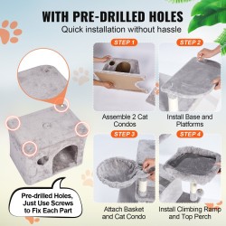 Kissan kiipeilypuu P2-luokan lastulevy 174 cm sisäkäyttöön vaaleanharmaa 10 tasoa