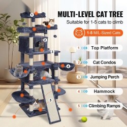 Kissan kiipeilypuu 174 cm 10 tasoa 2 pesää sisalköysillä päällystetyt pylväät