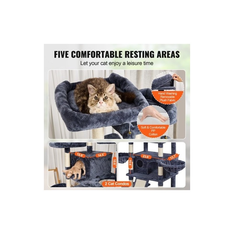 Kissan kiipeilypuu 174 cm 10 tasoa 2 pesää sisalköysillä päällystetyt pylväät