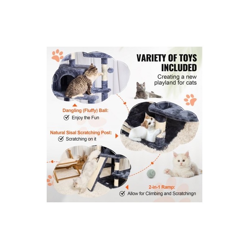 Kissan kiipeilypuu 174 cm 10 tasoa 2 pesää sisalköysillä päällystetyt pylväät