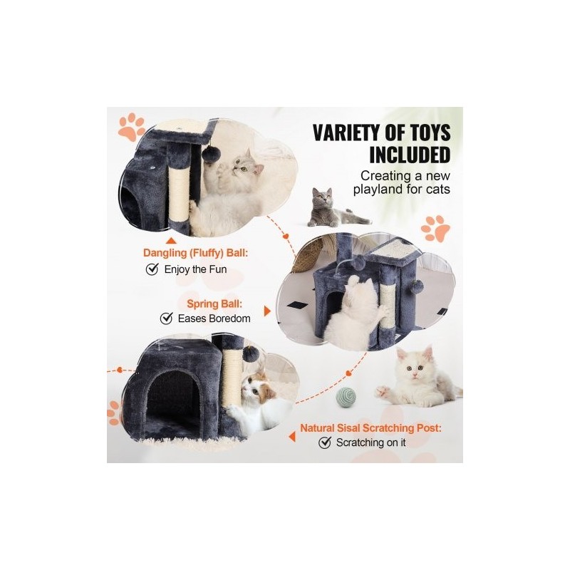 Kissapuu neljä tasoa sisalpylväät riippumatto kissakoppi 80 cm tummanharmaa