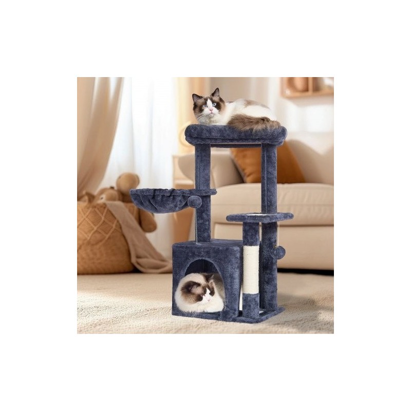 Kissapuu neljä tasoa sisalpylväät riippumatto kissakoppi 80 cm tummanharmaa