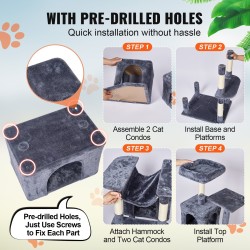 Kissapuu lastulevy 183 cm tummanharmaa 9 tasoa 2 kissakotia sisalpylväät