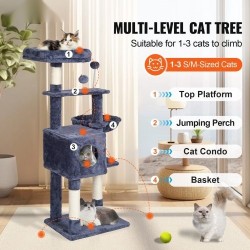 Kissankiipeilypuu lastulevy 115 cm korkea 5 tasoa sisal-raapimapylväät riippumatto kissankoppi tummanharmaa