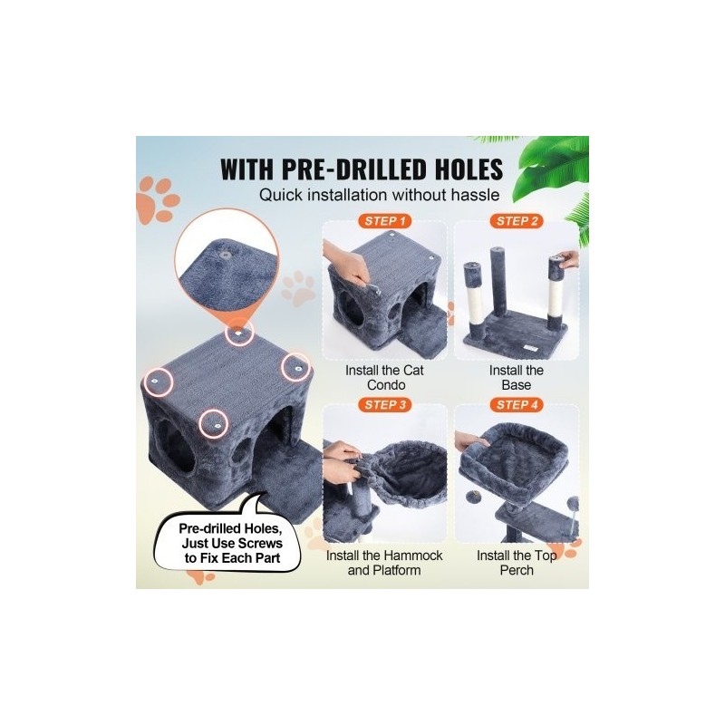 Kissankiipeilypuu lastulevy 115 cm korkea 5 tasoa sisal-raapimapylväät riippumatto kissankoppi tummanharmaa