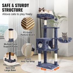 Kissankiipeilypuu lastulevy 115 cm korkea 5 tasoa sisal-raapimapylväät riippumatto kissankoppi tummanharmaa