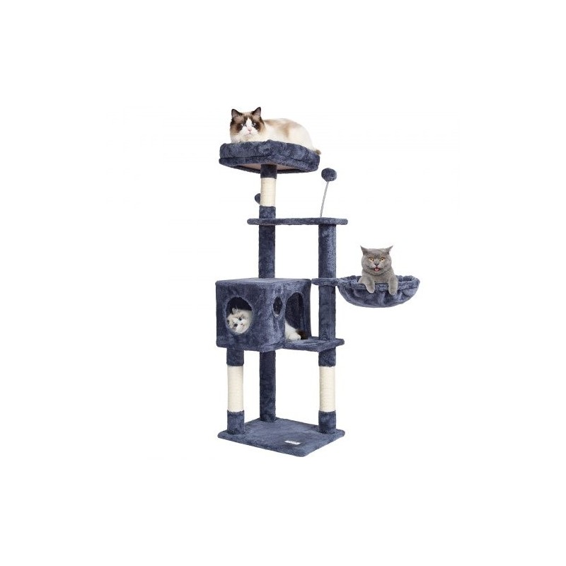 Kissankiipeilypuu lastulevy 115 cm korkea 5 tasoa sisal-raapimapylväät riippumatto kissankoppi tummanharmaa