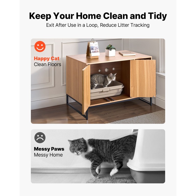 Piilotettu kissan wc-kaappi lastulevyinen kahdeksankymmentä senttimetriä leveä raapimisalustalla säilytystilalla ja