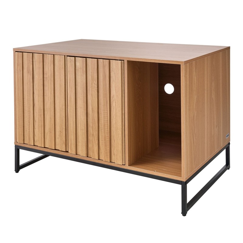 Piilotettu kissan wc-kaappi lastulevyinen kahdeksankymmentä senttimetriä leveä raapimisalustalla säilytystilalla ja