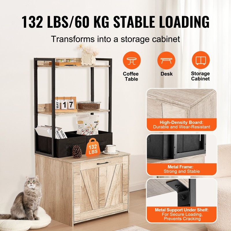 Puinen kissanvessakaappi 12 mm MDF 59,9x50x127 cm 2 hyllyä 2 koria