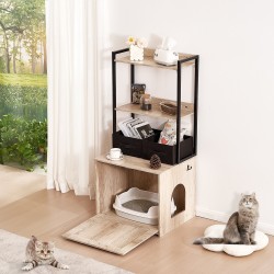 Puinen kissanvessakaappi 12 mm MDF 59,9x50x127 cm 2 hyllyä 2 koria