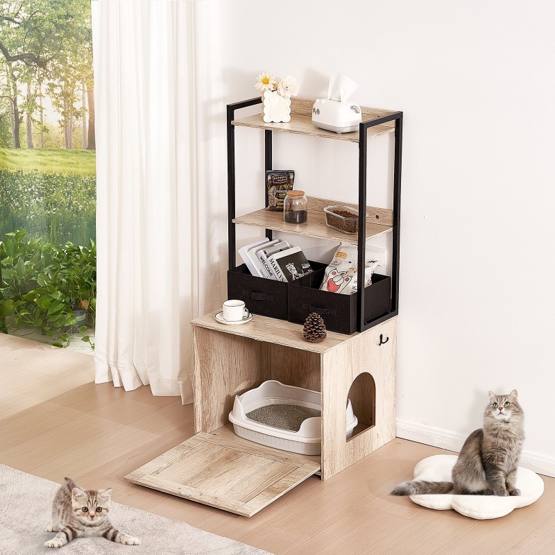 Puinen kissanvessakaappi 12 mm MDF 59,9x50x127 cm 2 hyllyä 2 koria