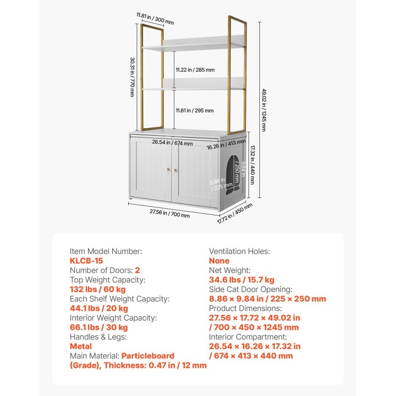 Kissanvessakaappi lastulevy kaksitoista millimetriä metallijaloilla vesitiivis kaksitasoinen hylly sivuaukolla olohuoneeseen