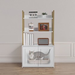 Kissanvessakaappi lastulevy kaksitoista millimetriä metallijaloilla vesitiivis kaksitasoinen hylly sivuaukolla olohuoneeseen