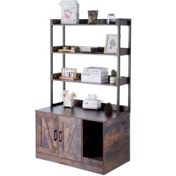 Kissan hiekkalaatikon piilotettava kaappi MDF tummanruskea kolme hyllyä kaksi ovea