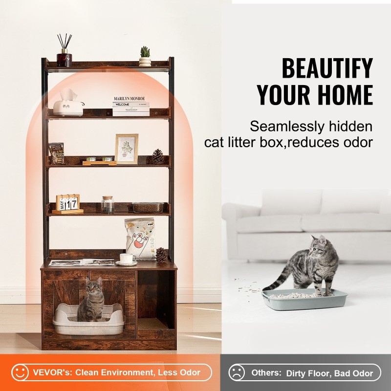 Kissanvessakaappi MDF-levy 4 hyllyä tummanruskea mitat 850 x 490 x 1836 mm