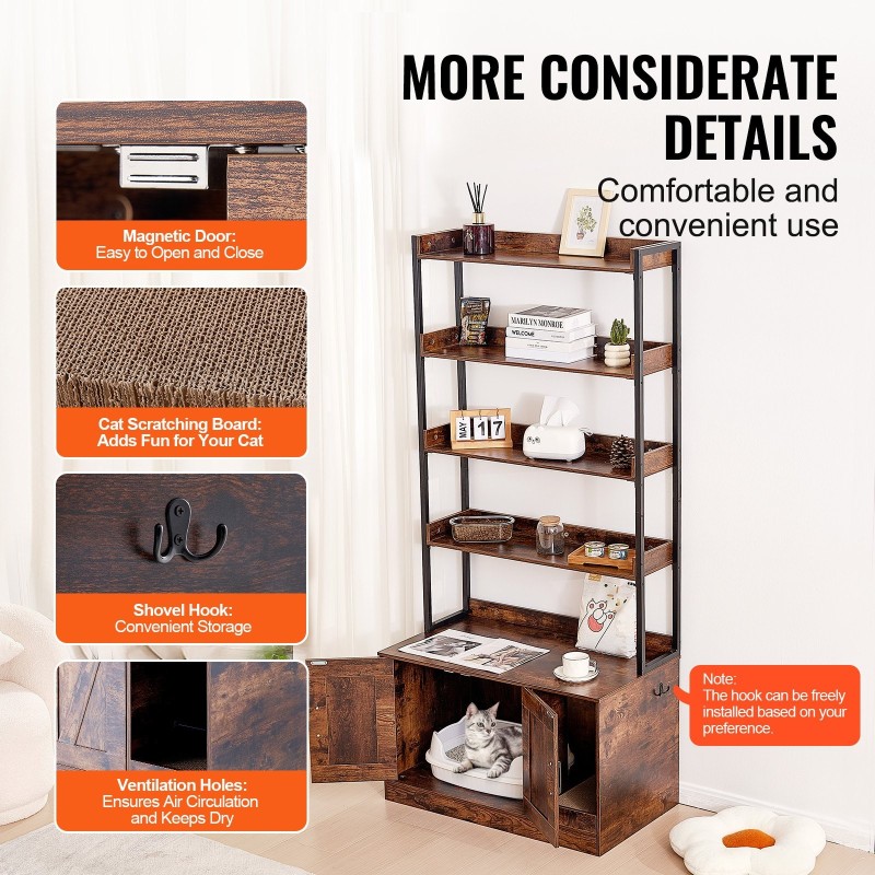 Kissanvessakaappi MDF-levy 4 hyllyä tummanruskea mitat 850 x 490 x 1836 mm