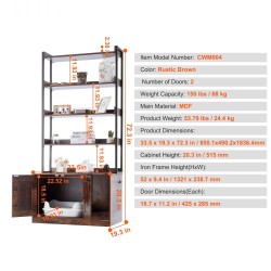 Kissanvessakaappi MDF-levy 4 hyllyä tummanruskea mitat 850 x 490 x 1836 mm