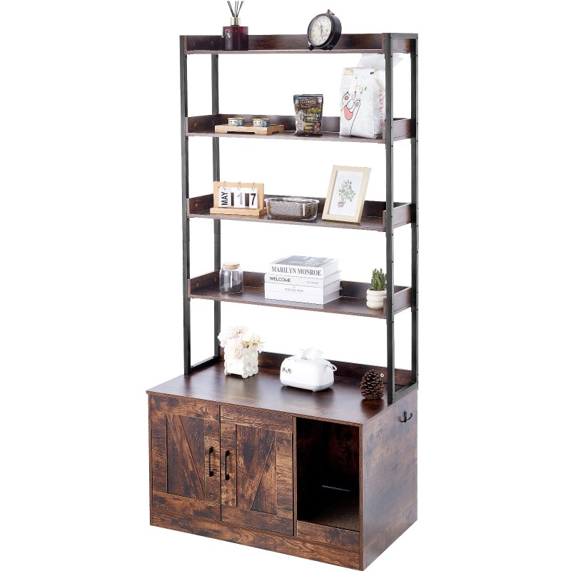 Kissanvessakaappi MDF-levy 4 hyllyä tummanruskea mitat 850 x 490 x 1836 mm