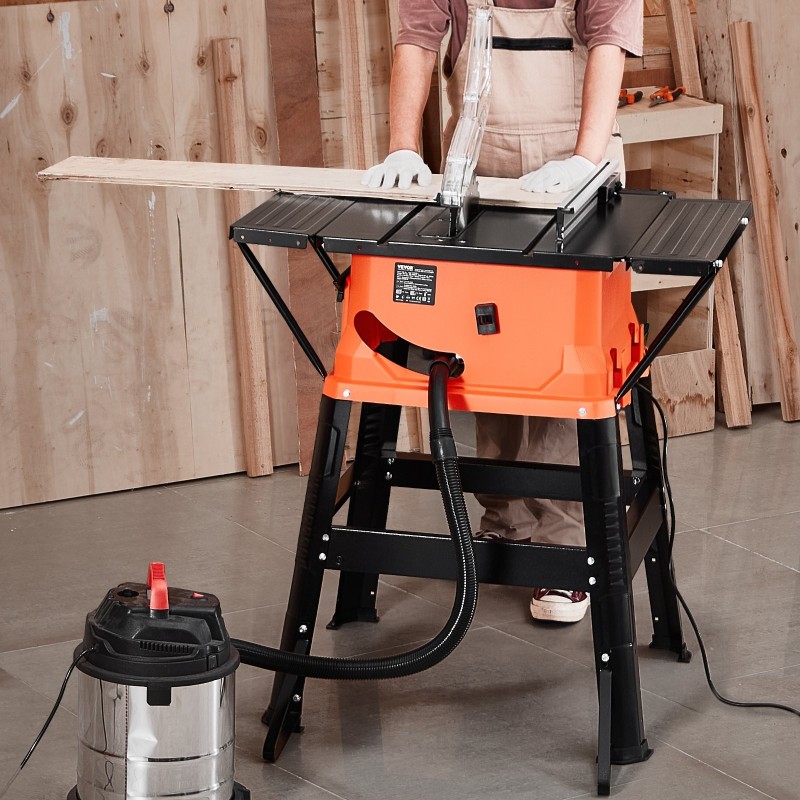 Pöytäsaha jalustalla metallirunko 254 mm terä 1800W moottori 200 mm repäisykapasiteetti