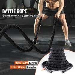 Harjoitusköysi polyesterinen 12,2 m halkaisija 38 mm musta suojasukka kiinnike