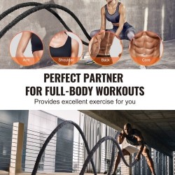 Harjoitusköysi polyesterinen 12,2 m halkaisija 38 mm musta suojasukka kiinnike