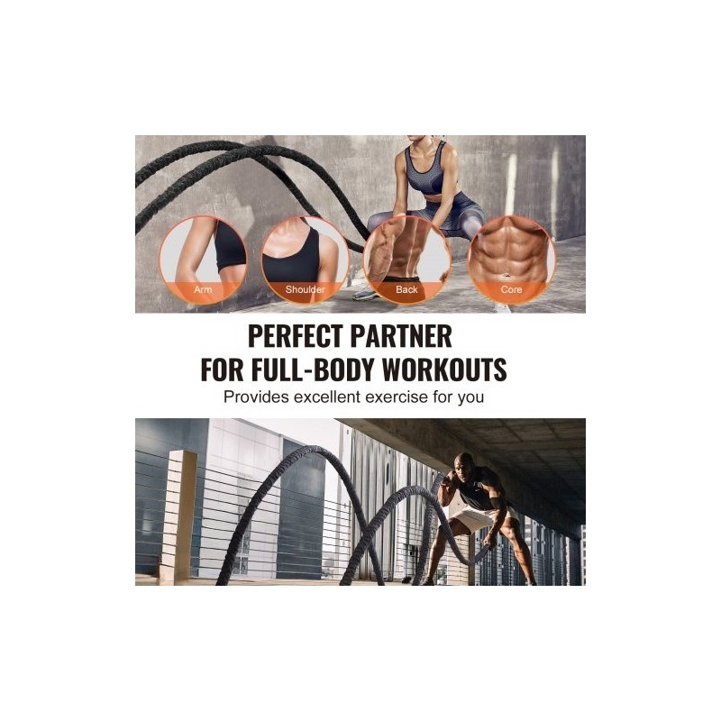 Harjoitusköysi polyesterinen 12,2 m halkaisija 38 mm musta suojasukka kiinnike