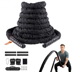 Harjoitusköysi polyesterinen 12,2 m halkaisija 38 mm musta suojasukka kiinnike