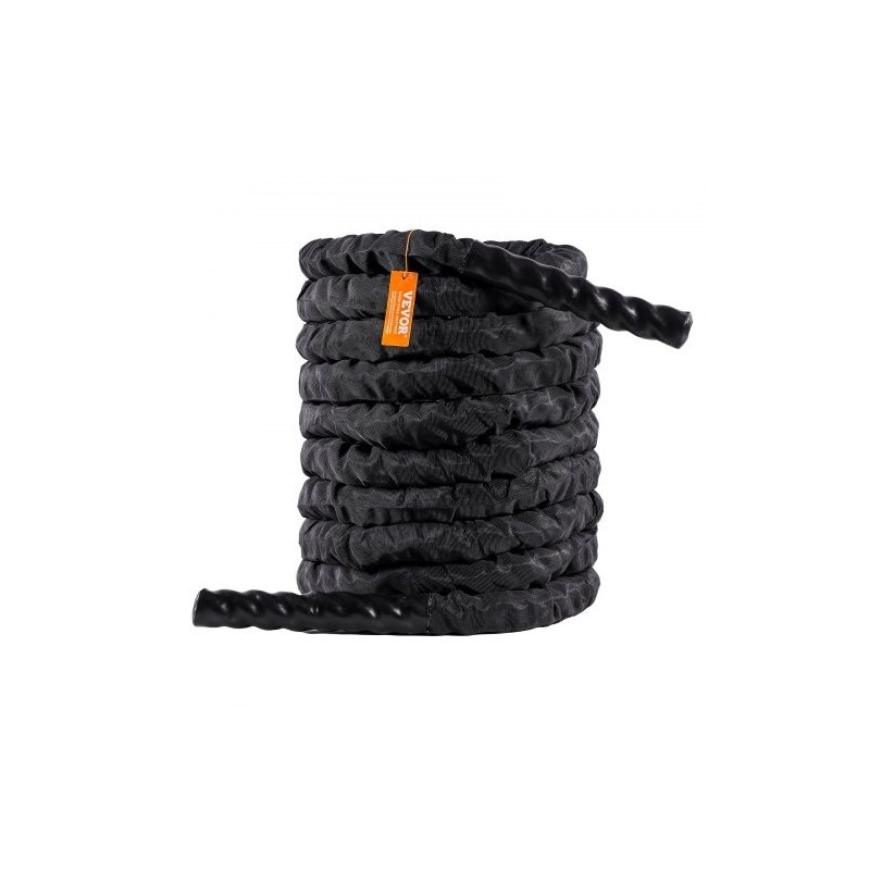 Harjoitusköysi polyesterinen 12,2 m halkaisija 38 mm musta suojasukka kiinnike